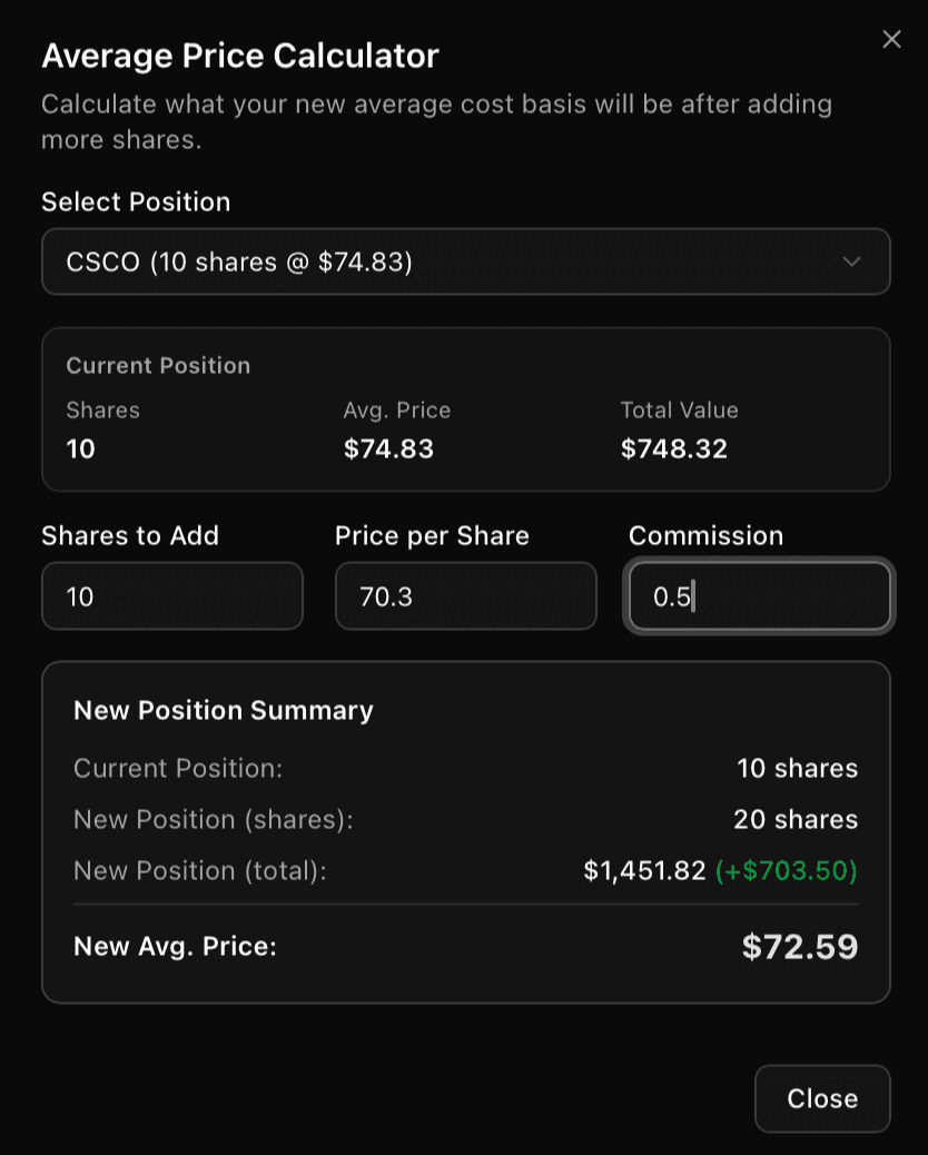 Average stock price calculator for multiple buy entries