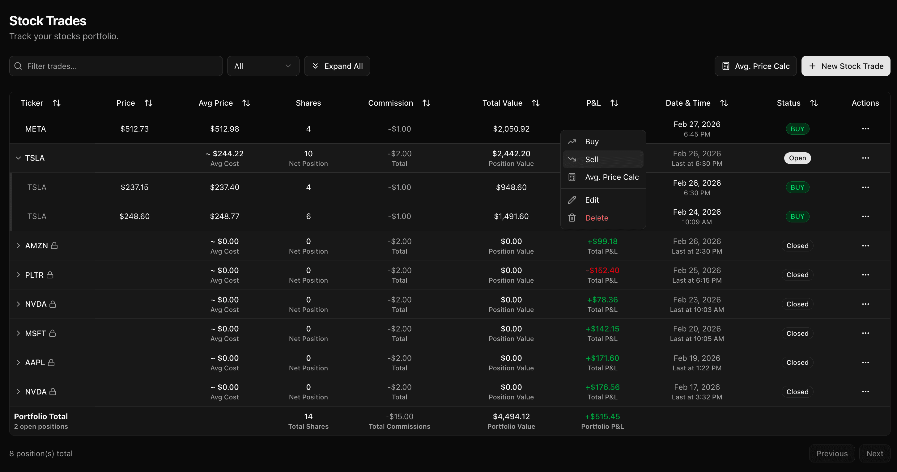 TickerScribe Stock Journal screen